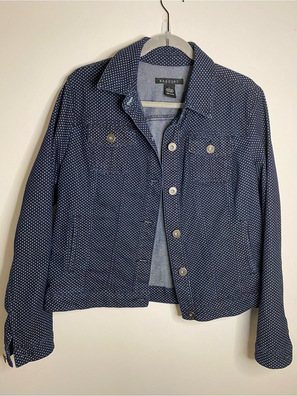 Baccini Navy Denim Jacket with White Polka Dots